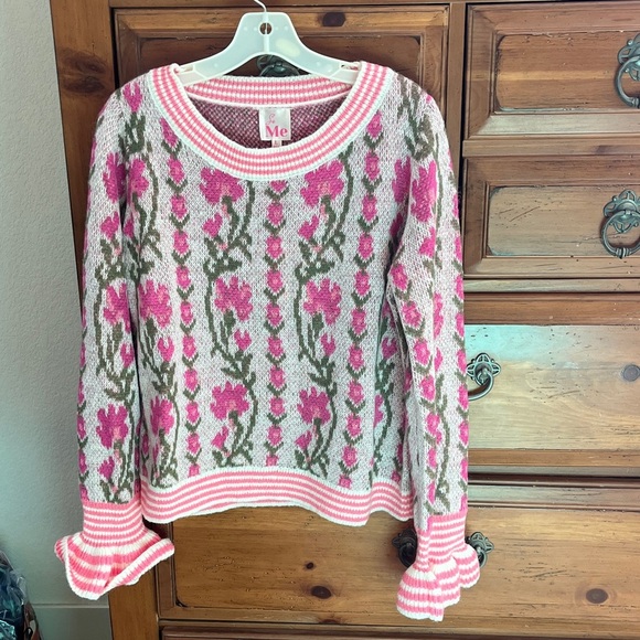 So Me Sweaters - So Me Pink and Green Knit Sweater Size Large NWT